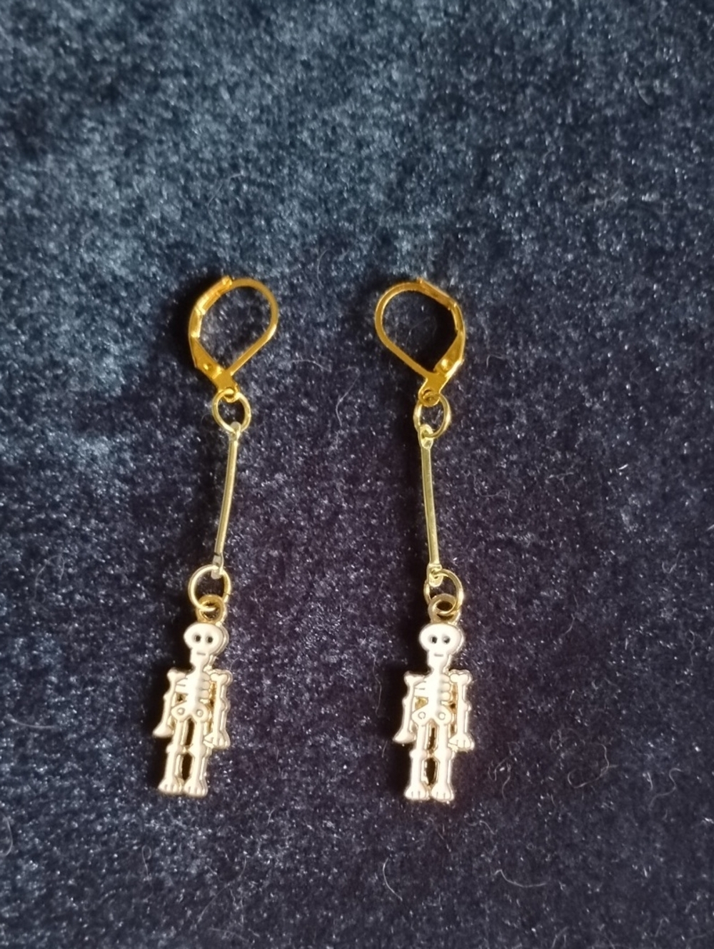 Hand Crafted Gold Skeleton Drop Earrings With Lever Backs - Picture 2 of 5